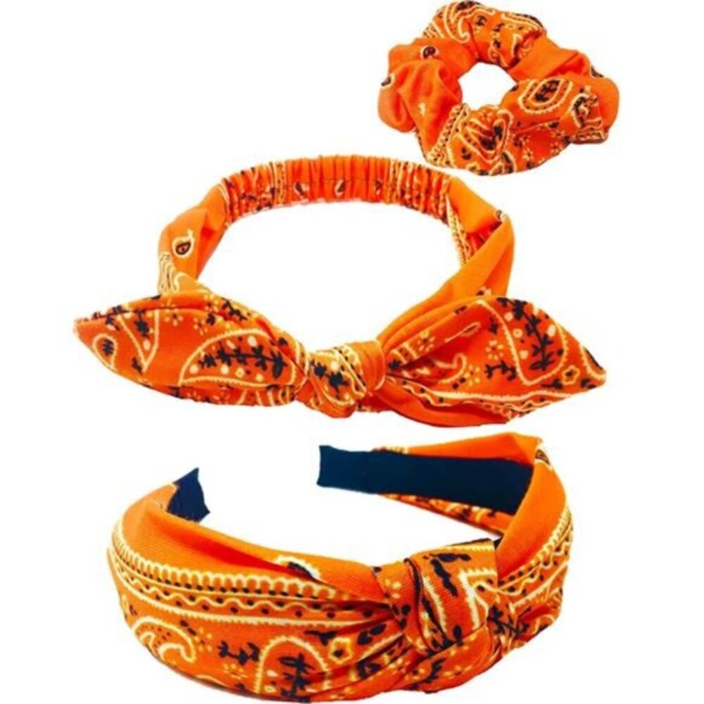 Halloween and Fall Orange Bandana Headbands‎ and Scrunchies for Women and Girls